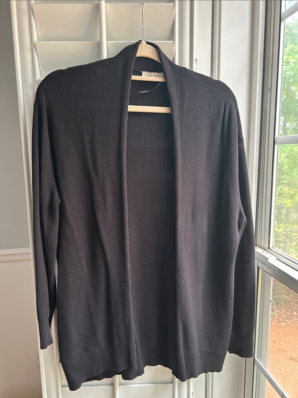 LOFT Black Open-Front Ribbed Trim Cardigan